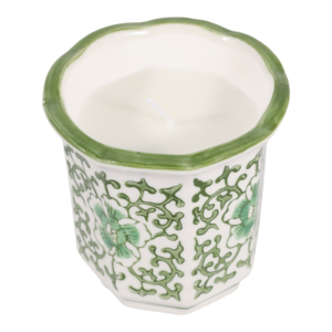Candela profumata in ceramica scanalata con motivo floreale verde, candela a pilastro per decorazioni interne ed esterne - Product Image 5