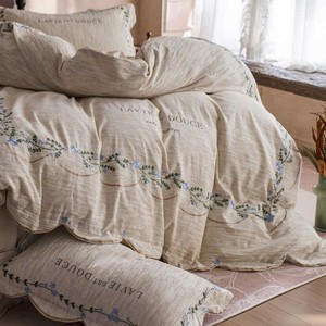 Juego de Ropa de Cama de Lino Suave y Transpirable, Bordado Floral <span class=keywords><strong>Vintage</strong></span>, Borde Festoneado, Sábanas de Lujo al por Mayor - Product Image 4