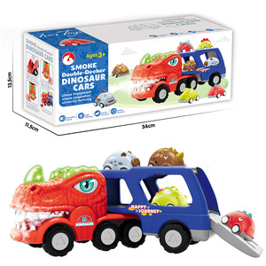9 in 1 Dinosaur Trucks with 8 Pull Back Cars Dinosaur <b>Toy</b> Trucks <b>for</b> <b>Boys</b> Age 2-3 with Smoke Sound Light - Product Image 2
