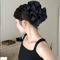Élastique à cheveux extra-large effet amincissant avec finition nacrée et texture plissée, et une pince requin chic – une épingle à cheveux élégante