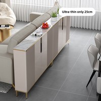 Buffet de luxe italien en pierre frittée 5 mm, gris champagne, avec pieds en acier inoxydable, finition brillante, en contreplaqué E1, pour salon