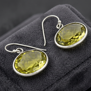 Boucles d'oreilles pendantes en topaze ovale pour femme, montures plaquées argent, style classique, cadeau de bijoux - Product Image 2