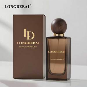 OEM Custom Perfume Crimp Spray Bottle 50ml 100ml Amber Wooden Lid Square Empty Perfume <b>Glass</b> Bottle with <b>Packaging</b> Box - Product Image 1