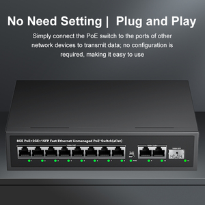 สวิตช์ PoE กิกะบิต 8 พอร์ต ขายส่ง 120W IEEE802.3af/at อีเธอร์เน็ต RJ45 พอร์ต 8+2+1 สวิตช์อีเธอร์เน็ต 22Gbps สำหรับกล้องวงจรปิด - Product Image 4