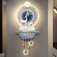 UNIART Art mural 3D illuminé Sculptures murales lumière LED applique murale décorative peinture chinoise pour la maison entrée couloir chambre