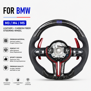 Volant sport personnalisé pour modèles M3/M4/M5, gamme complète, fibre de carbone et cuir, LED, 40 mm, 3 branches - Product Image 1