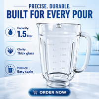 Bol de mixeur en verre sodocalcique épaissi de qualité commerciale 1557g, 1,5L (50oz), pièce de rechange, ajustement précis, prix promotionnel