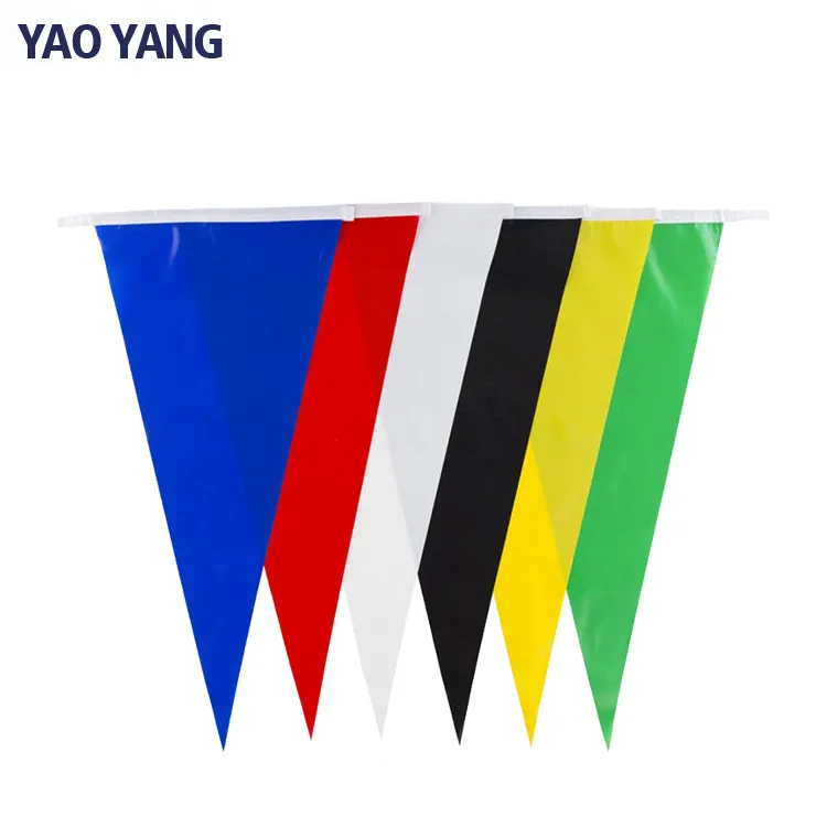OEM ODM คุณภาพที่ดีที่สุดที่กำหนดเอง100D ผ้าโพลีเอสเตอร์20X30สามเหลี่ยมธงธงธงธงสตริง