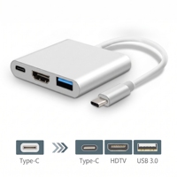 Base de Conexión 3 en 1 Tipo C de Aluminio, HDTV 4K, USB 3.0, Cargador Rápido PD, Hub Convertidor para Portátil, Smartphone y Monitor, Suministro al por Mayor