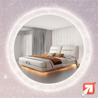 Lit Queen en Cuir Moderne de Luxe avec Lumières LED, Cadre en Bois Inclinable et Rangement Intelligent