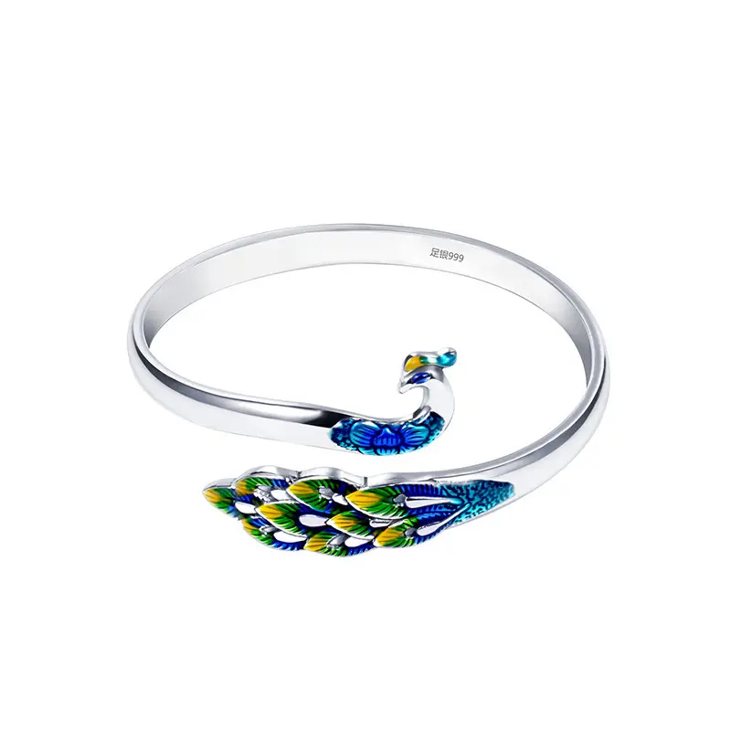High Quality Cloisonne Family Style Colorful Peacock Dripping Oil Women Fashion Jewelry Bracelet Phoenix Bangles