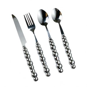 Dinner Pearl Flatware Wedding Silver 4 Piece Stainless Steel Modern <b>Gold</b> <b>Cutlery</b> <b>Set</b> with Ceramic Handles - Product Image 6