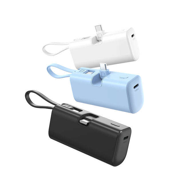 wholesale portable mobile power bank 5000mAh mini power bank Built-in double wire outdoor Travel Small capsule power bank