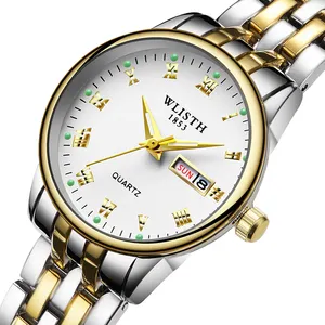 WLISTH luxury Wristwatch Women golden Week Date Display stainless steel bracelet Lady watches Waterproof quartz watch for girls
