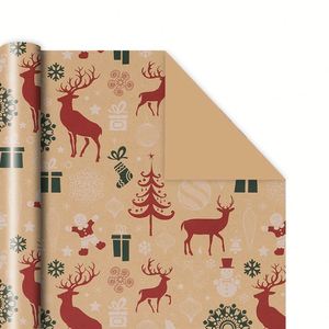 Classical Design 50*76cm Kraft Brown Christmas Gift Wrapping <b>Paper</b> with Xmas Element <b>Pattern</b> Printed - Product Image 6