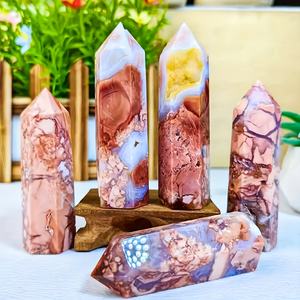 Wholesale <b>Top</b> Quality Bohemian Style Polished Natural Pink Agate Point Crystal Tower for Unique Home Decor and Holiday Gifts - Product Image 2