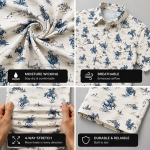 Chemise de cowboy à manches courtes pour homme, style western, avec imprimé cheval, décontractée, été, coton popeline respirant, col rabattu - Product Image 2
