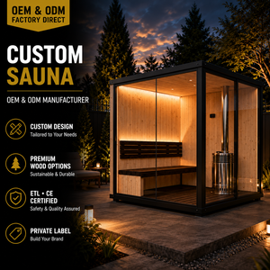 HG Custom Outdoor Cube Canadian Hemlock <b>Red</b> Cedar Wooden Room with Panoramic Glass and Wood Burning Stove - Product Image 1