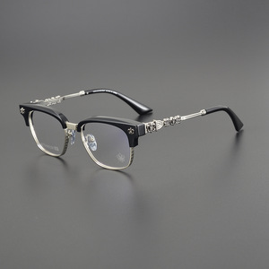 <span class=keywords><strong>Occhiali</strong></span> <span class=keywords><strong>da</strong></span> <span class=keywords><strong>Vista</strong></span> Artigianali Retrò CH8224 Unisex Edizione Limitata Montatura Nera Solida in Acetato Mezza Montatura Classica Anti <span class=keywords><strong>Luce</strong></span> Blu - Product Image 2