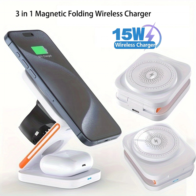 3 in 1 Charging Station for IPhone Travel Charger for Multiple Devices Foldable Magnetic Charger for Apple IWatch AirPods