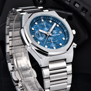 Benyar Men's Stainless Steel Chronograph <b>Watch</b> Blue Dial Luminous Calendar Waterproof Quartz BY5216 - Product Image 2