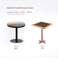 Mesa de restaurante, tablero de baldosas de cerámica con borde de madera maciza, Cuadrado redondo, tamaños personalizados
