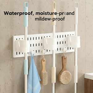 Panneau mural de salle de bain sans perçage, support mural en plastique pour balai et brosse à dents, décoration esthétique pour la maison, accessoire d'organisation polyvalent - Product Image 4