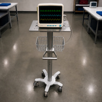 Chariot médical réglable en hauteur en alliage d'aluminium avec panier métallique pour équipement de surveillance en clinique et hôpital