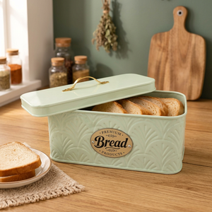 Caja de Pan Metálica Vintage con Asa Dorada, Contenedor Rectangular Verde Menta para Almacenamiento de Alimentos para Cocina - Product Image 5
