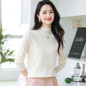 100% lana medio cuello alto prendas de punto delgadas camisa inferior de manga larga interior con método de tejido roscado - Product Image 6