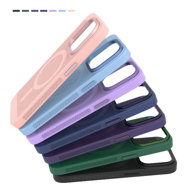 Fashion Metal Lens PC Cooling Mesh Wireless Charging Wireless Phone Case for iPhone 14 13 12 Cover