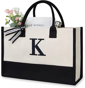 Bolsa de Mano Personalizada CPC con <span class=keywords><strong>Iniciales</strong></span>, Bolsa de Compras de Algodón Grueso, Bolsa de Lona Personalizada para la Playa - Product Image 5