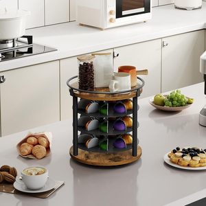 New wooden <b>rotating</b> <b>spice</b> <b>rack</b>, coffee capsule storage <b>rack</b>, jewelry display <b>rack</b>, iron and wood combination storage <b>rack</b> - Product Image 1