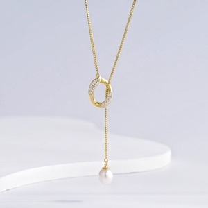 custom sterling silver plata 925 gold plated pendant <b>necklace</b> wedding bridal fashion vintage Geometric women pearl <b>necklaces</b> - Product Image 2