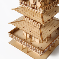 Vente en gros de puzzles en bois 3D, modèle de pagode à trois étages, puzzles en bois 3D DIY pour adultes, architecture ancienne asiatique, kit d'assemblage artisanal