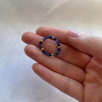 Benutzer definierte böhmische Perlen ringe 18 Karat Gold Natursteine Elastische blaue Perlen Perlen ringe