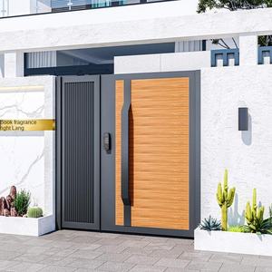 Portail de jardin moderne et minimaliste, durable, en fer, bois et aluminium, double porte personnalisée, commande manuelle facile - Product Image 1