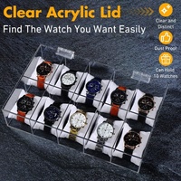 Boîte de présentation et organisateur de montres en acrylique écologique portable à 10 emplacements transparents pour hommes, femmes, bijoux et bracelets