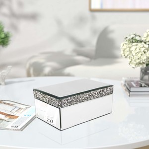 Boîte à bijoux en verre miroir avec strass <span class=keywords><strong>diamant</strong></span> écrasé argent <span class=keywords><strong>perle</strong></span> décor souvenir mallette de <span class=keywords><strong>rangement</strong></span> organisateur - Product Image 1