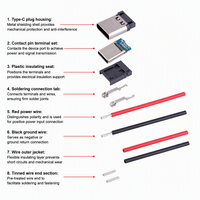 Câble USB Type C Mâle-Femelle Rotatif à 180°, 2 Cœurs, Cuivre Pur, Rouge et Noir, Fil Nu, pour Soudure DIY, Charge Rapide 3A, Code-barres