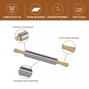 Mattarello antiaderente in acciaio inossidabile manico in legno utensili per la cottura <span class=keywords><strong>Pasta</strong></span> fondente mattarello - Product Image 6