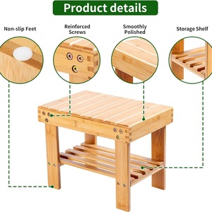 Bamboo <b>Bathroom</b> <b>Stool</b> Square Two Tier Storage Shelf Durable Freestanding For Home Entry And Bath Use - Product Image 3