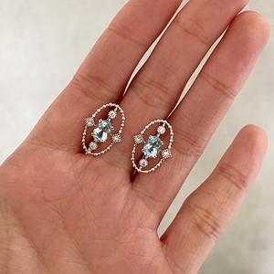 Ensemble de bijoux fins en argent pur S925, style rétro français, bague et boucles d'oreilles en diamant bleu marine avec un design de niche en dentelle, style vintage de luxe - Product Image 2