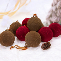Ensemble de 12 boules de Noël floquées de 8 cm, décorations suspendues en velours vintage pour la décoration de l'arbre de Noël, fête du Nouvel An