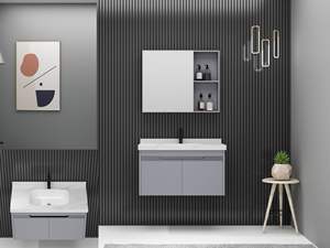 Mueble de baño de pared de aleación de <span class=keywords><strong>aluminio</strong></span> de tocador de madera Simple moderno lavabo de cerámica integrado <span class=keywords><strong>lavadora</strong></span> de inodoro su espejo - Product Image 4