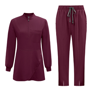 Conjunto de uniforme médico de manga larga para mujer de Oriente Medio 2026, con cuello alto, media cremallera, parte superior que cubre las nalgas, de tela tejida transpirable - Product Image 3