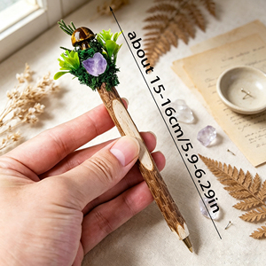 Bolígrafo de madera hecho a mano con forma de hongo de cristal y musgo, con amatista/cuarzo rosa, herramienta de escritura mágica para curación espiritual, regalo. - Product Image 4