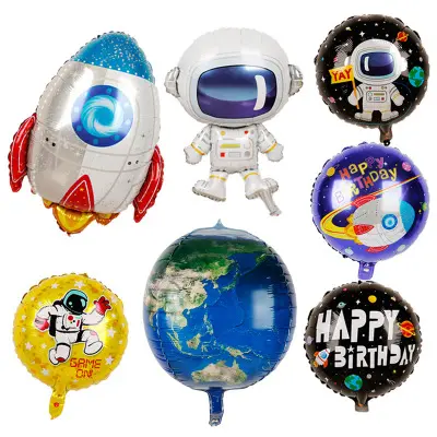 Astronot balon astronot uzay gemisi roket 4D toprak karikatür bilim kurgu doğum günü tema parti dekorasyon
