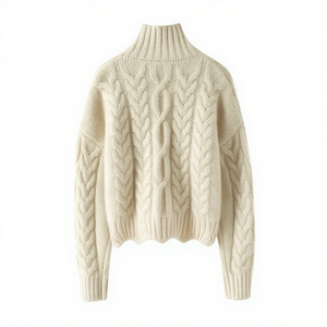 OEM Lässiger Damen Winterpullover mit Individuellem Logo, Gestrickter Rollkragenpullover mit Langen Ärmeln und Atmungsaktivem Zopfmuster - Product Image 4