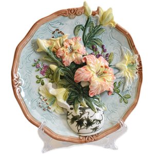 Plato Decorativo Colgante de Cerámica con Diseño de Planta Europea de Flor de Lirio Fangya, Regalo Diario para Mueble de TV y Decoración del Hogar - Product Image 1